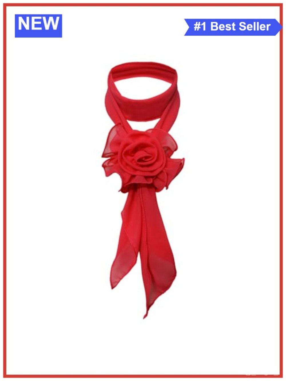 Women's Sheer Skinny Neck Scarf with Detachable Rose Clip Lightweight Fashion